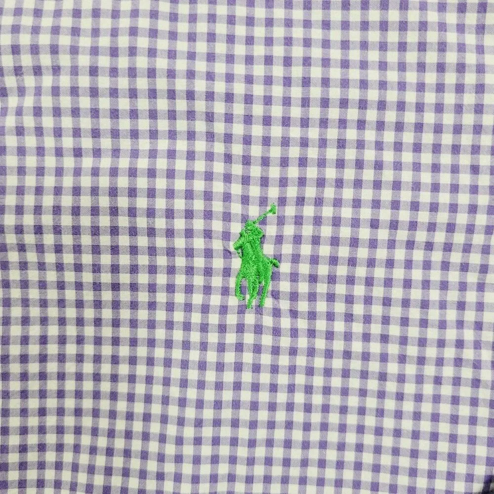 Ralph Lauren Shirt Mens 2XL Purple Check Long Sleeve Button Down Cotton Logo